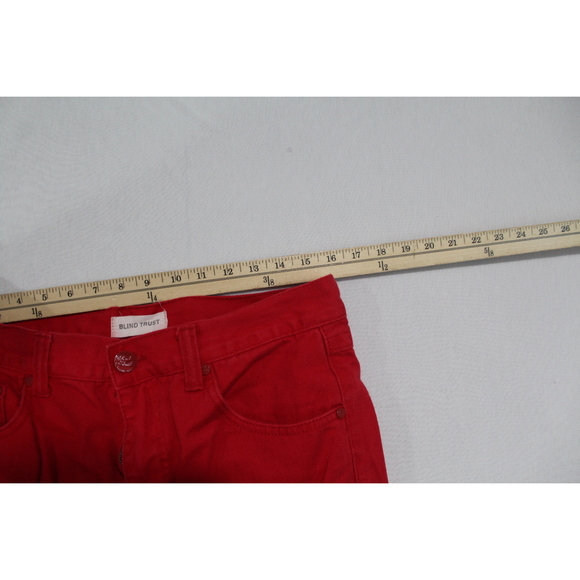 Blind Trust Red Jean Shorts Distressed Cotton Size 34 - Picture 8 of 10
